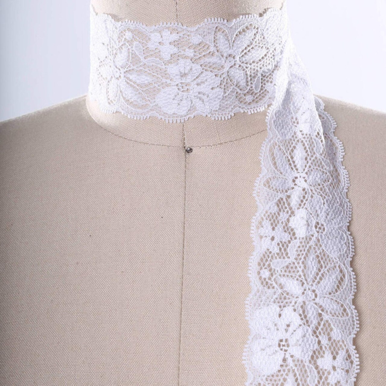 White Lily Stretch Lace 2" Elastic Scalloped Floral Trim for Lingerie, Overlays & Crafts
